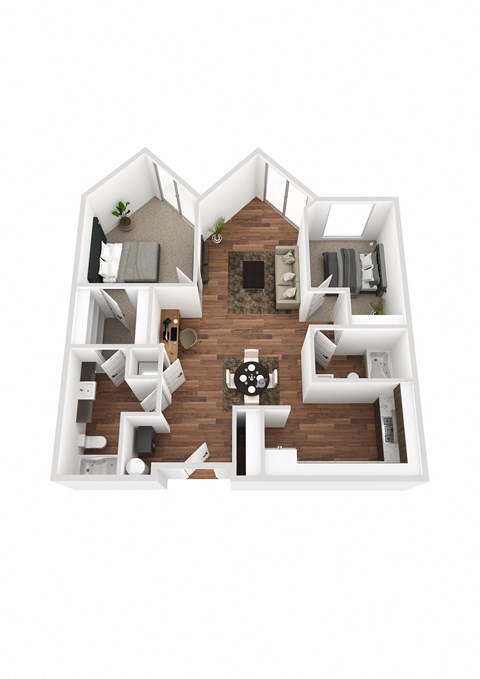 bedroom floor plan an in 3d at Shoreline Village, Richland, 99352